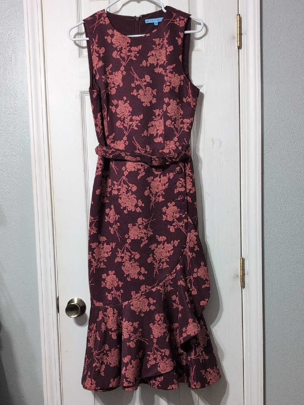 ANTONIO MELANI Burgundy Midi Dress with Floral Print